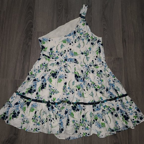 Free People size S Floral Linen Ruffle Flare Mini All Mine Dress One Shoulder - Picture 3 of 6